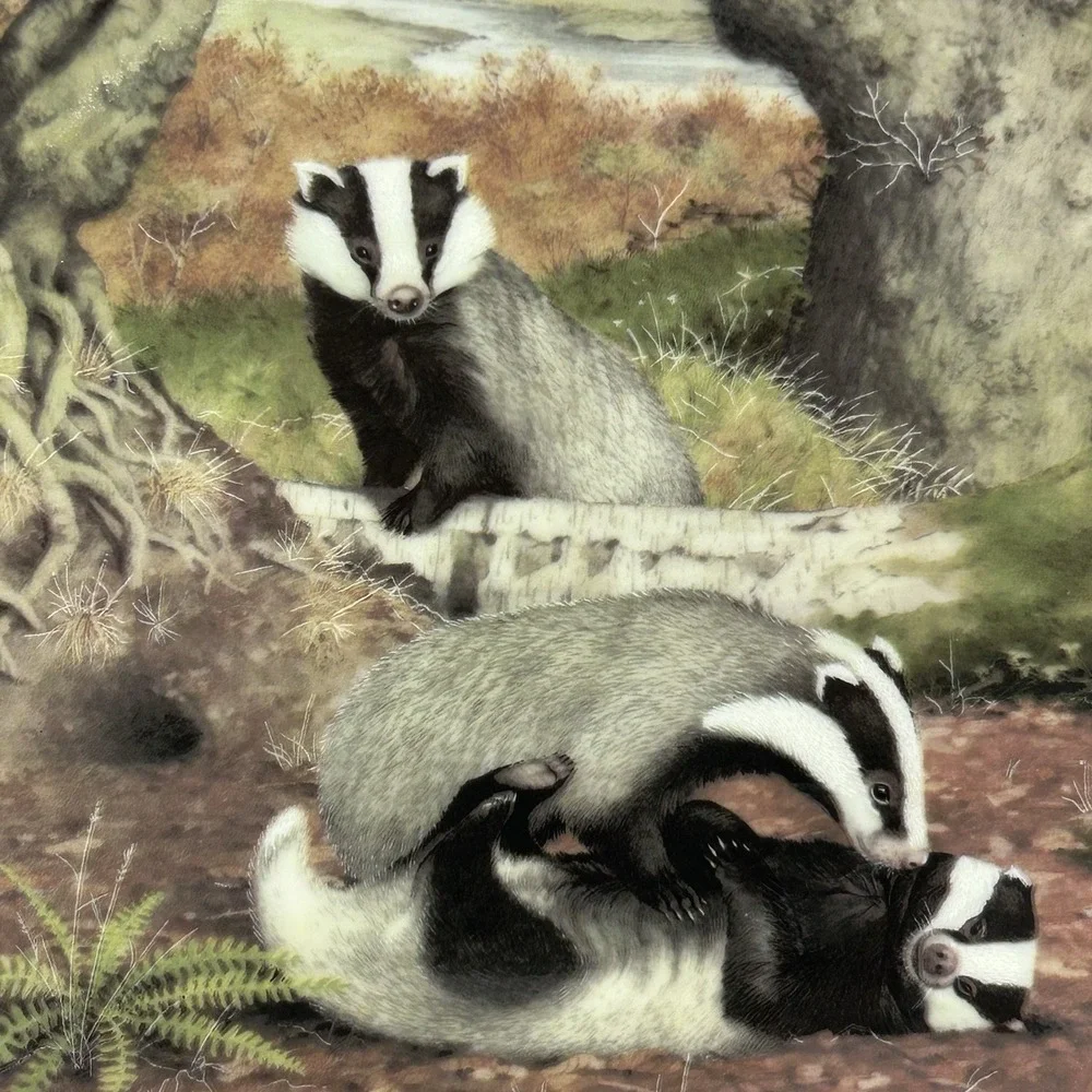 Woodland Year The Playful Badgers in October Plate Franklin Porcelain 1981
